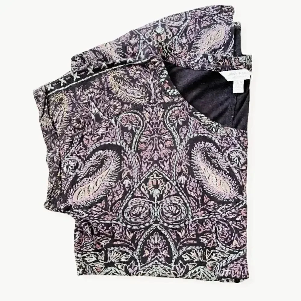 Lucky Brand Slit Back Paisley Scoop Neck Breezy MulticolorTop SZ XS - Picture 5 of 6